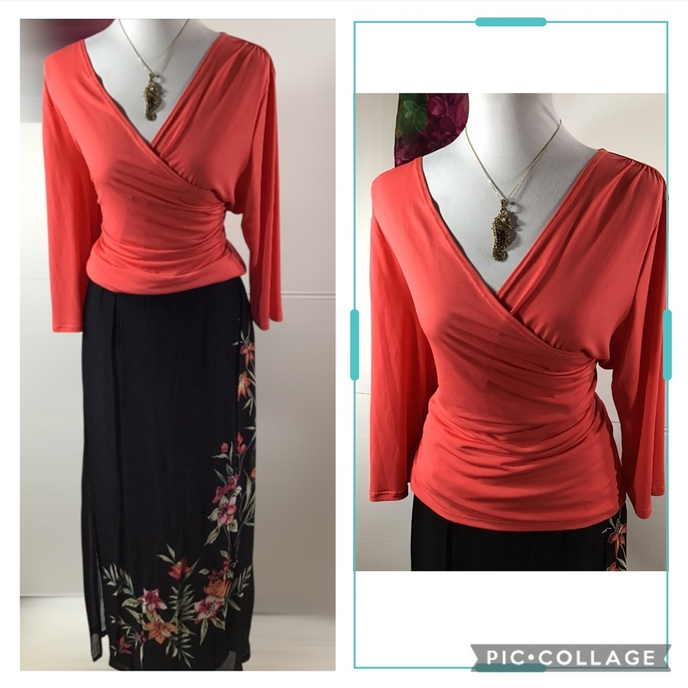 TravelSmith Vibrant Coral surplice front wrap top M